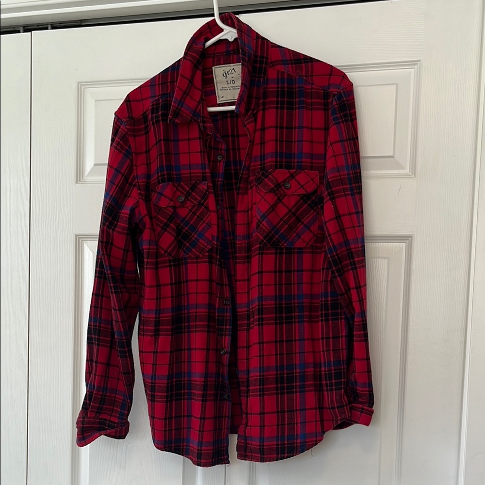 Red and Black Plaid Button-Up Shirt